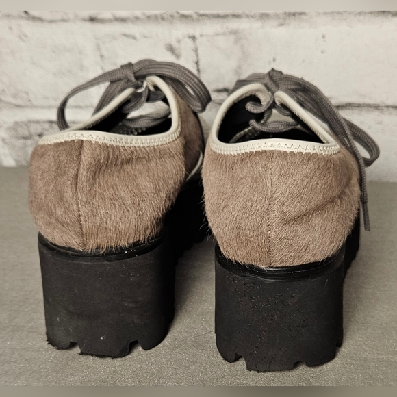 ALL BLACK Perforated Leather Platform Lace Up Sneakers Gray Beige Size 38 - Picture 5 of 15